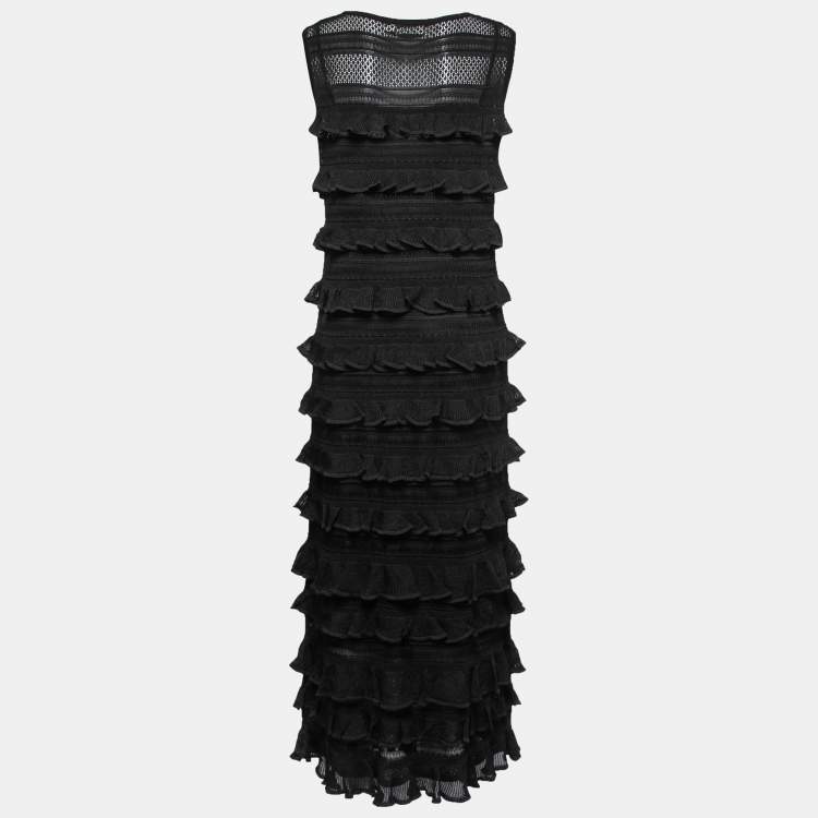 Pre Owned Zimmermann Black Knit Tiered Ruffle Sleeveless Maxi Dress L