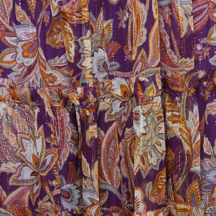 Pre Owned Zimmermann Purple Printed Silk Midi Skirt S