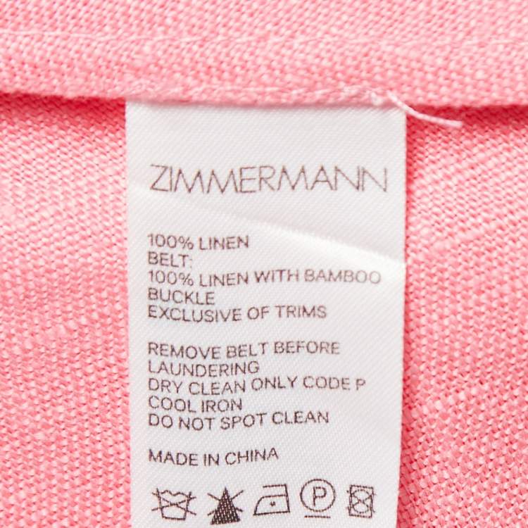 Pre Owned Zimmermann Pink Linen Belted Shirt Dress S