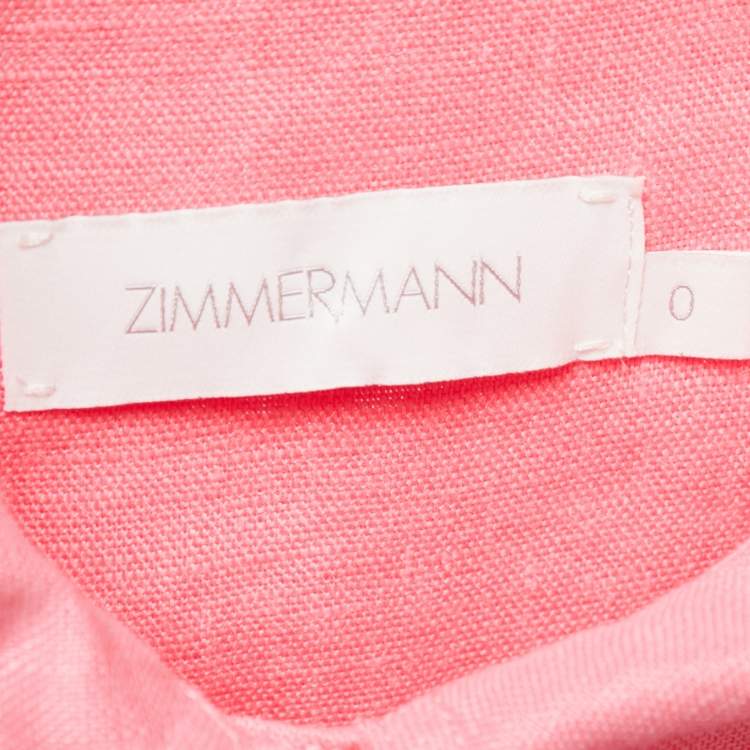 Pre Owned Zimmermann Pink Linen Belted Shirt Dress S