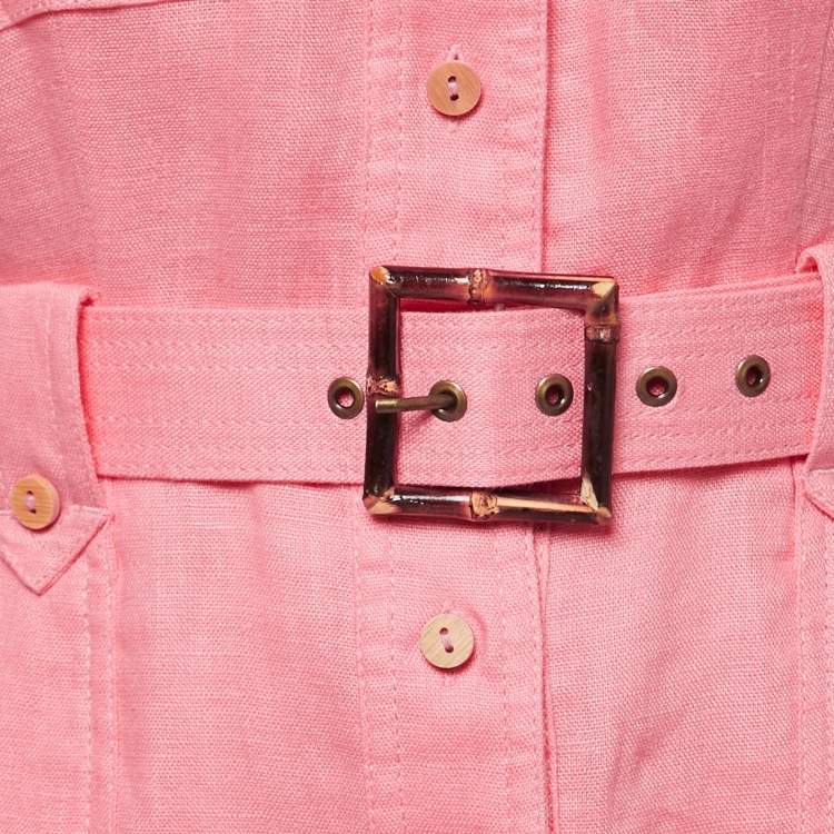 Pre Owned Zimmermann Pink Linen Belted Shirt Dress S