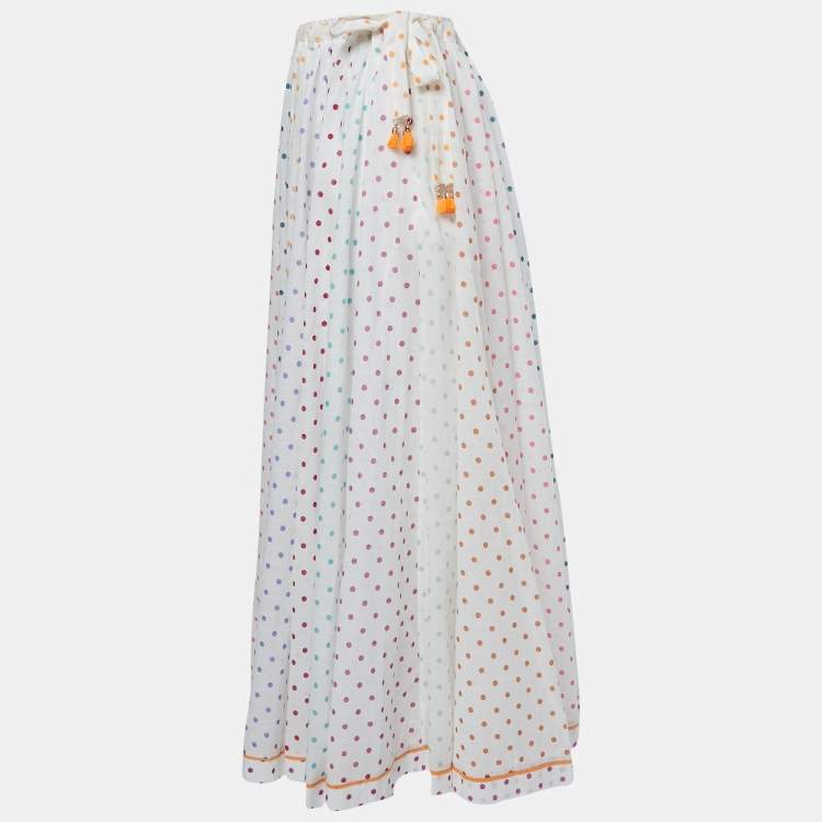 Pre Owned Zimmermann White Multicolor Dot Printed Cotton Midi Skirt M