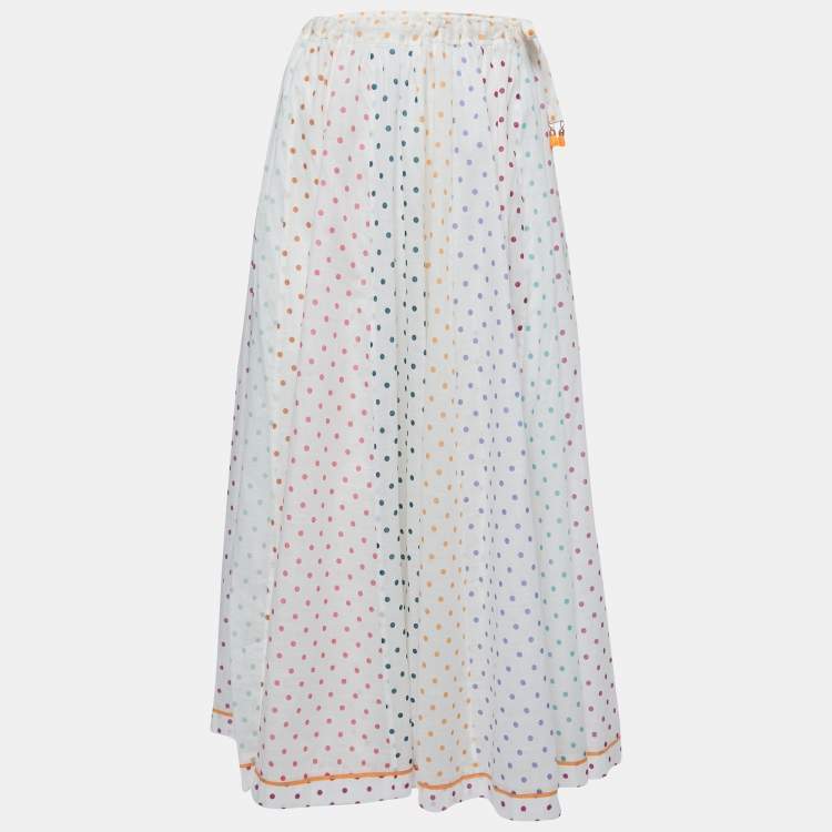 Pre Owned Zimmermann White Multicolor Dot Printed Cotton Midi Skirt M