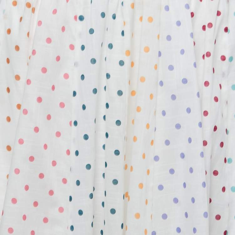 Pre Owned Zimmermann White Multicolor Dot Printed Cotton Midi Skirt M