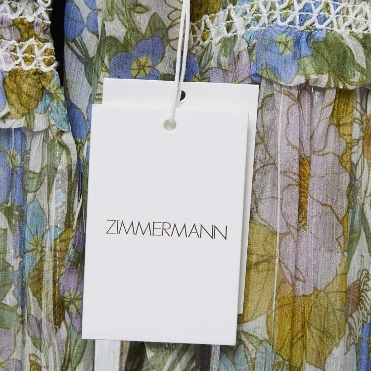 Pre Owned Zimmermann Multicolor Floral Printed Silk Tie Detail Midi Dress L
