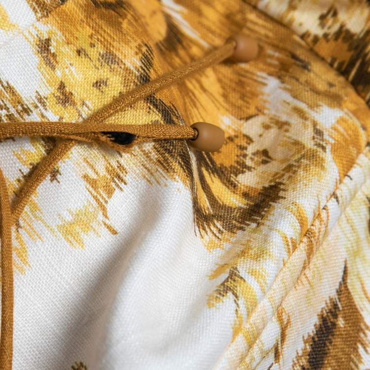 Pre Owned Zimmerman Cream/Yellow Floral Print Linen Scalloped Peplum Top S