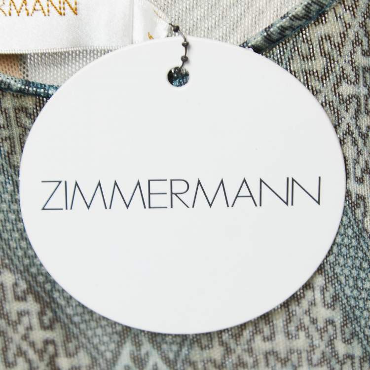 مملوكة مسبقًا Zimmermann Green/Navy Blue Patterned Knit Beach Cover Up Dress L