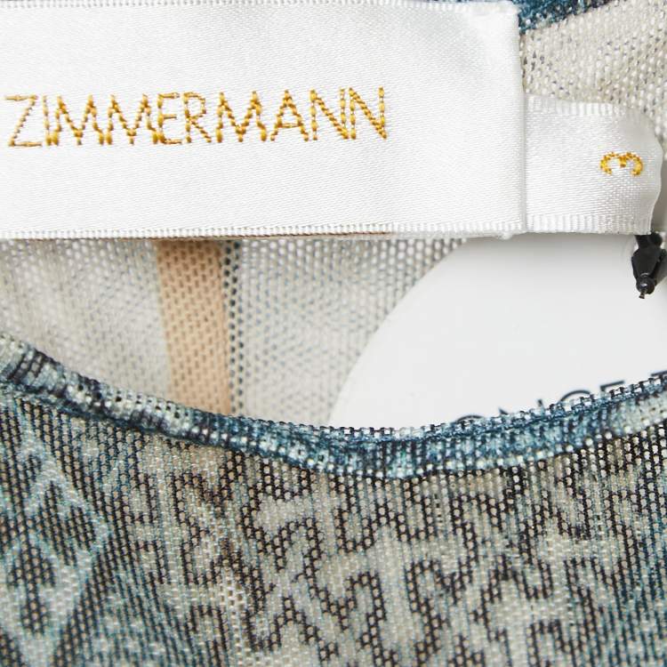 مملوكة مسبقًا Zimmermann Green/Navy Blue Patterned Knit Beach Cover Up Dress L
