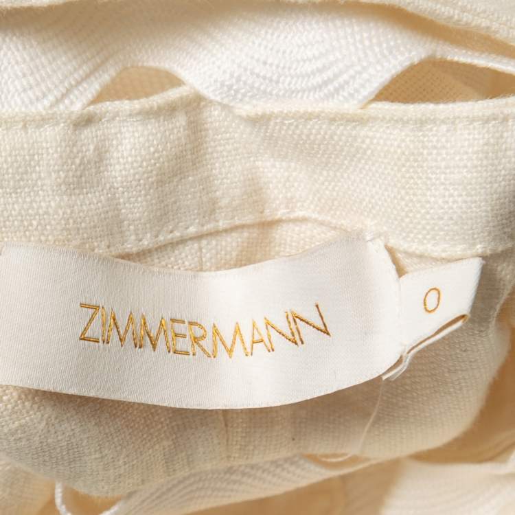 Pre Owned Zimmermann White Ramie High Neck Full Sleeve Top S
