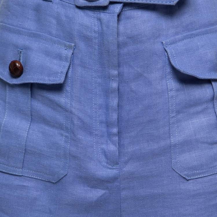 Pre Owned Zimmerman Blue Linen Corsage Belted Shorts M