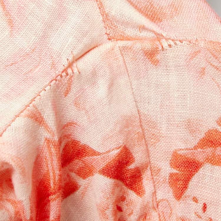 مملوكة مسبقًا Zimmermann Orange Floral Printed Linen Wooden Beads Belted Mini Dress M