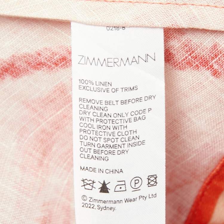 مملوكة مسبقًا Zimmermann Orange Floral Printed Linen Wooden Beads Belted Mini Dress M