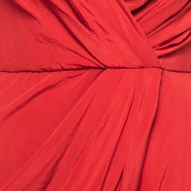 مملوكة مسبقًا Zimmermann Red Silk Plunge Draped Dress M