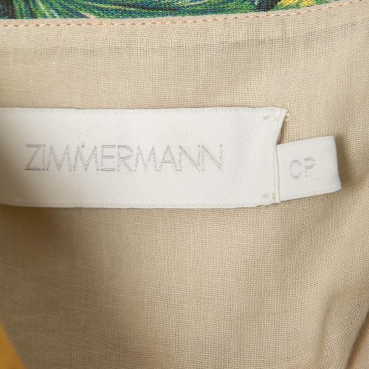 Pre Owned Zimmermann Yellow Cutout Printed Linen Strapless Mini Dress S