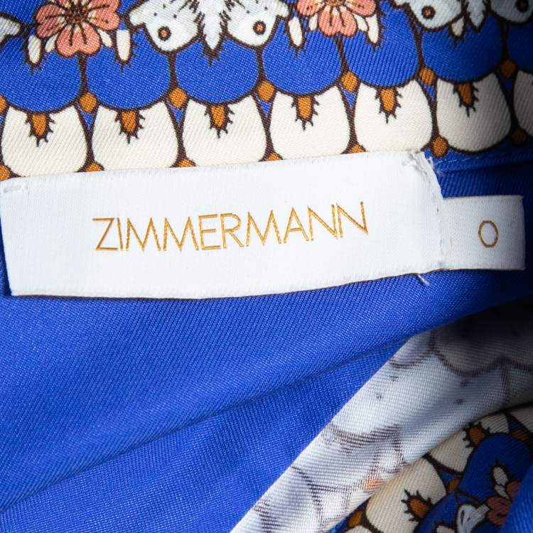 Pre Owned Zimmermann Blue Floral Printed Cotton Embellished Shirt S