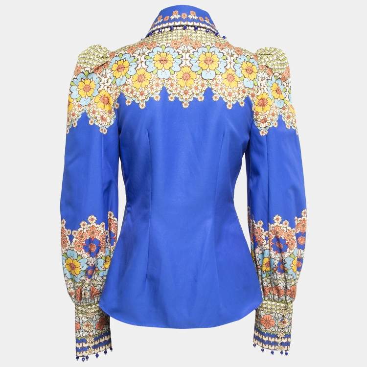 Pre Owned Zimmermann Blue Floral Printed Cotton Embellished Shirt S