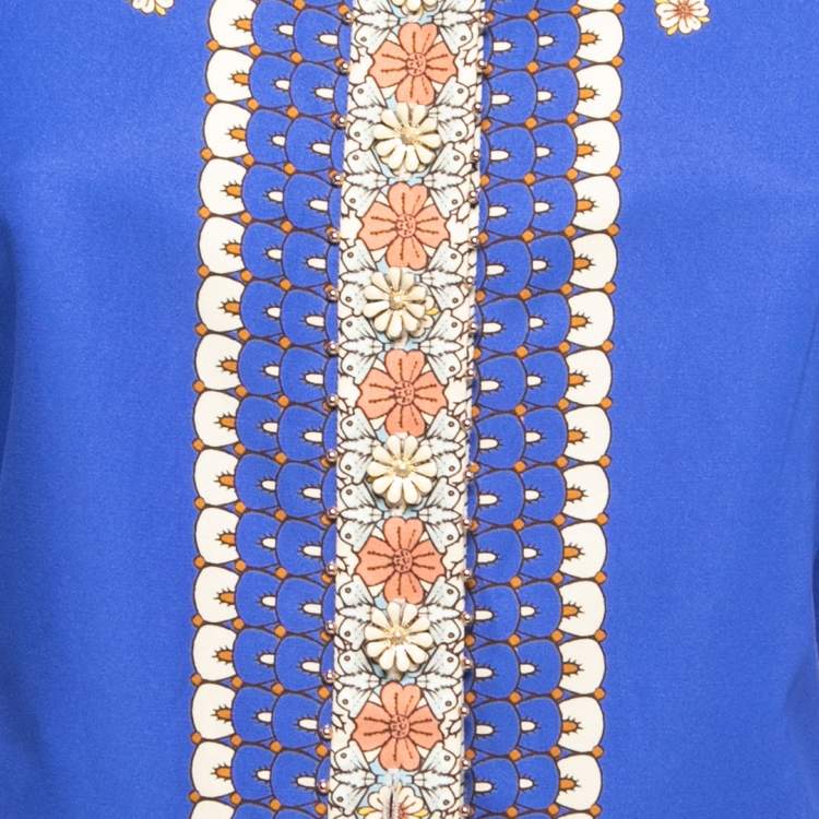 Pre Owned Zimmermann Blue Floral Printed Cotton Embellished Shirt S