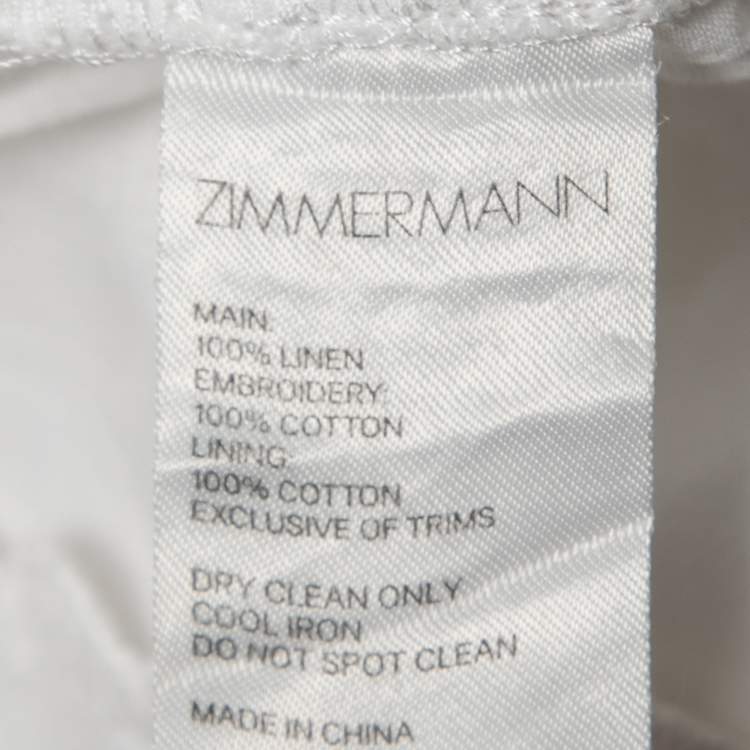Pre Owned Zimmermann White Embroidered Eyelet Linen Pleated Shorts L