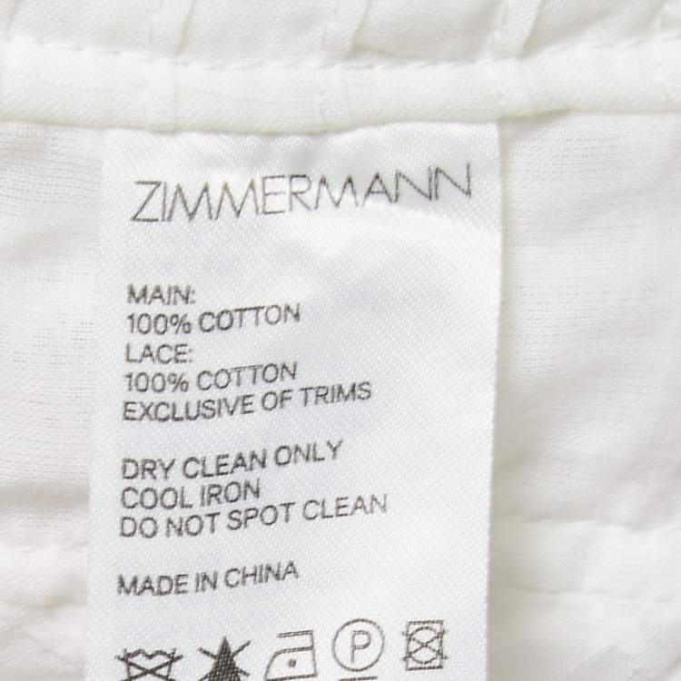 Pre Owned Zimmermann White Floral Printed Cotton Lace Trimmed Side Tie Detail Crop Top L