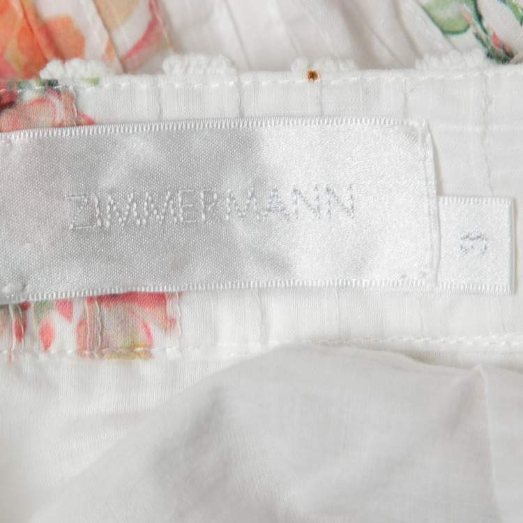 Pre Owned Zimmermann White Floral Printed Cotton Lace Trimmed Shorts L