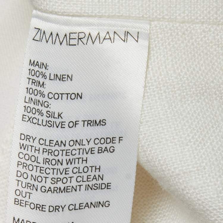 Pre Owned Zimmermann Off-White Linen Crop Top M