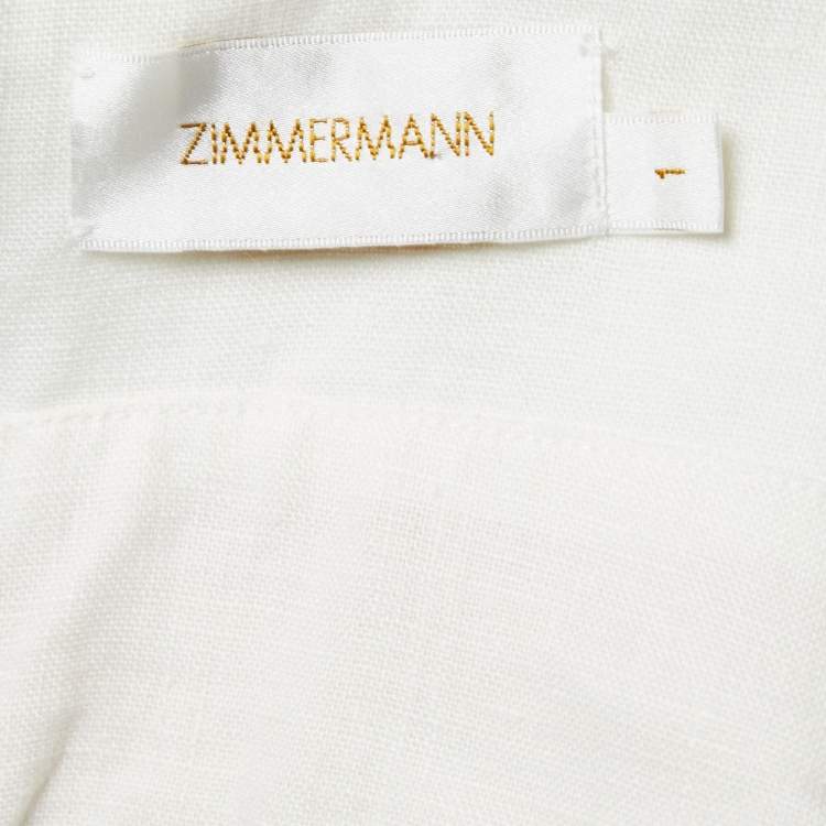 Pre Owned Zimmermann Off-White Linen Crop Top M