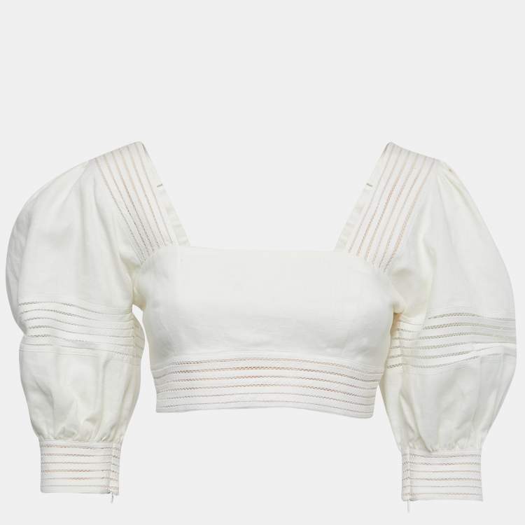 Pre Owned Zimmermann Off-White Linen Crop Top M
