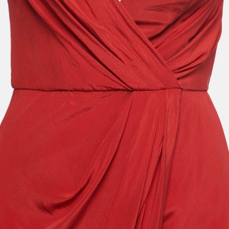 Pre Owned Zimmermann Red Silk Draped Strappy Midi Dress M