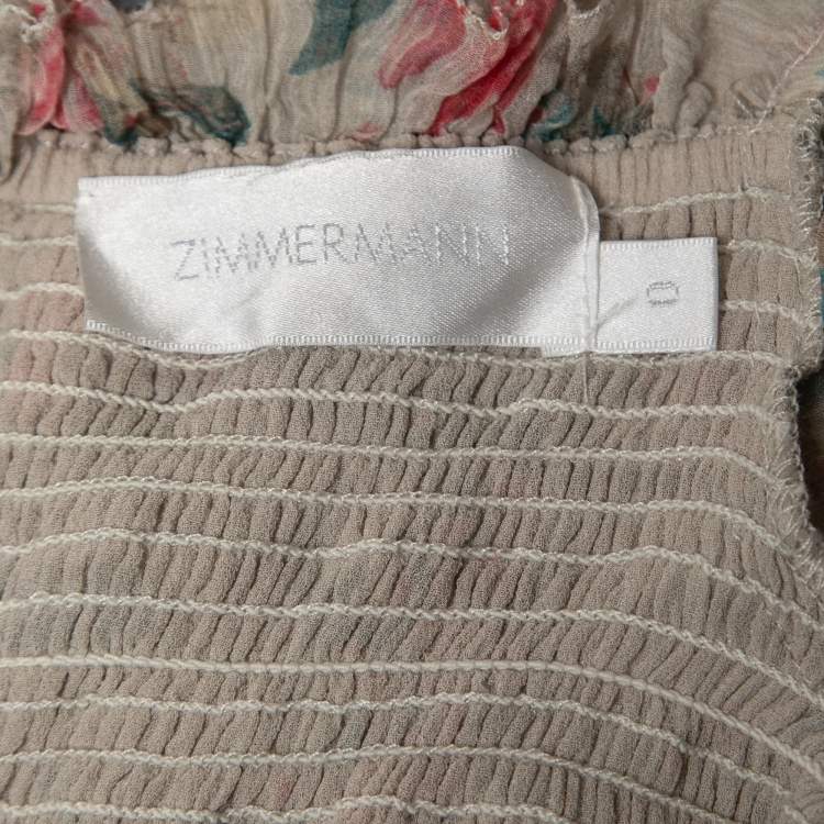 Pre Owned Zimmermann Multicolor Printed Silk Chiffon Shirred Long Sleeve Maxi Dress S