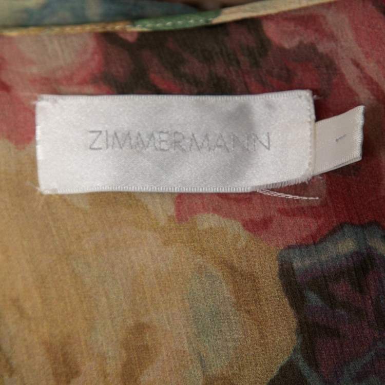 Pre Owned Zimmermann Multicolor Printed Silk Chiffon Gathered Wrap on Maxi Dress M