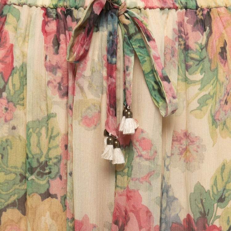 مملوكة مسبقًا Zimmermann Multicolor Printed Silk Chiffon Palazzo Pants M