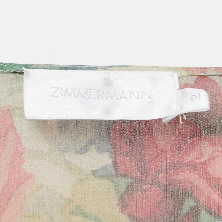Pre Owned Zimmermann Multicolor Printed Silk Chiffon Ruffled Wrap On Crop Top M