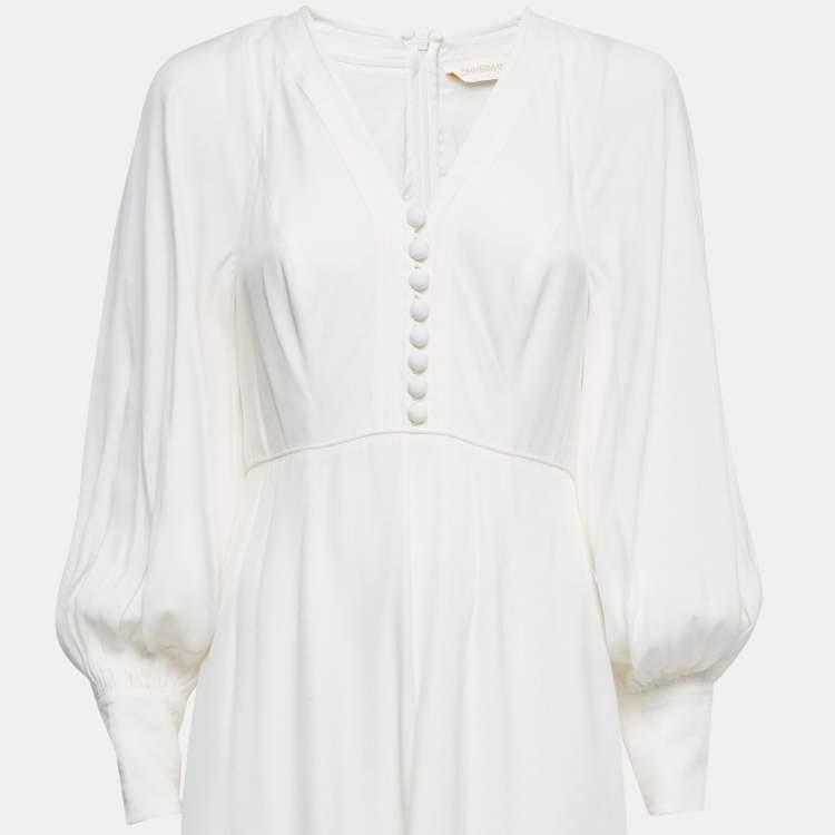 Pre Owned Zimmermann White Crepe Long Sleeve Flared Maxi Dress L