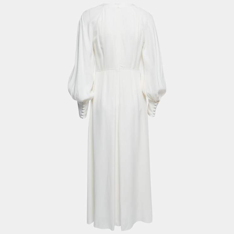 Pre Owned Zimmermann White Crepe Long Sleeve Flared Maxi Dress L