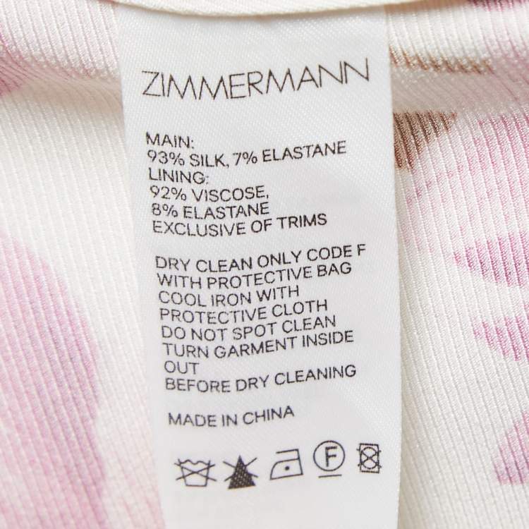 Pre Owned Zimmermann Off-White Orchid Print Silk Blend Ruched Midi Dress M