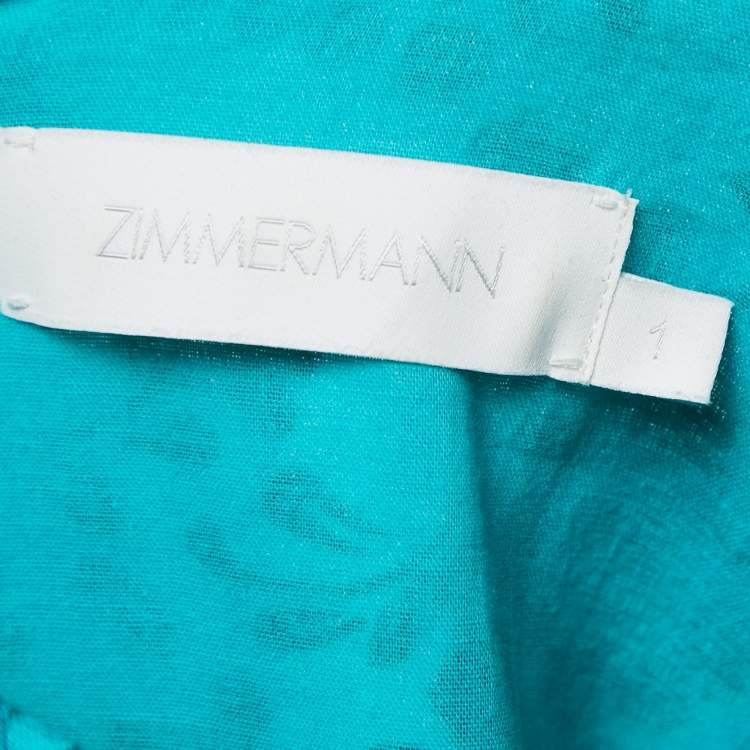 Pre Owned Zimmermann Green Printed Linen Belted Lulu Maxi Dress M