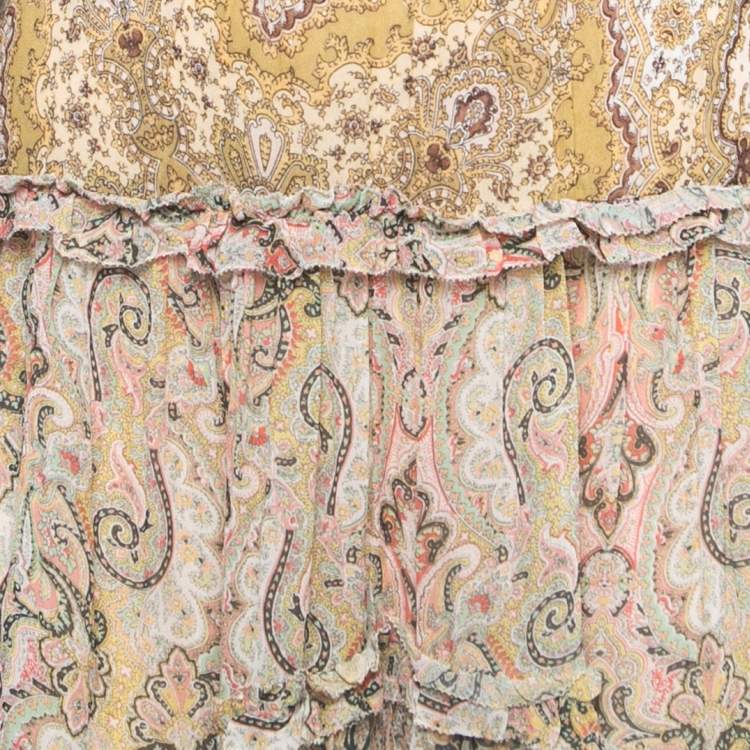 Pre Owned Zimmermann Multicolor Paisley Print Chiffon Blouson Sleeve Cut-Out Detail Open Back Midi Dress M