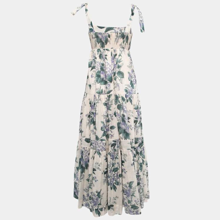 Pre Owned Zimmermann Off White Floral Printed Cotton Maxi Dress M
