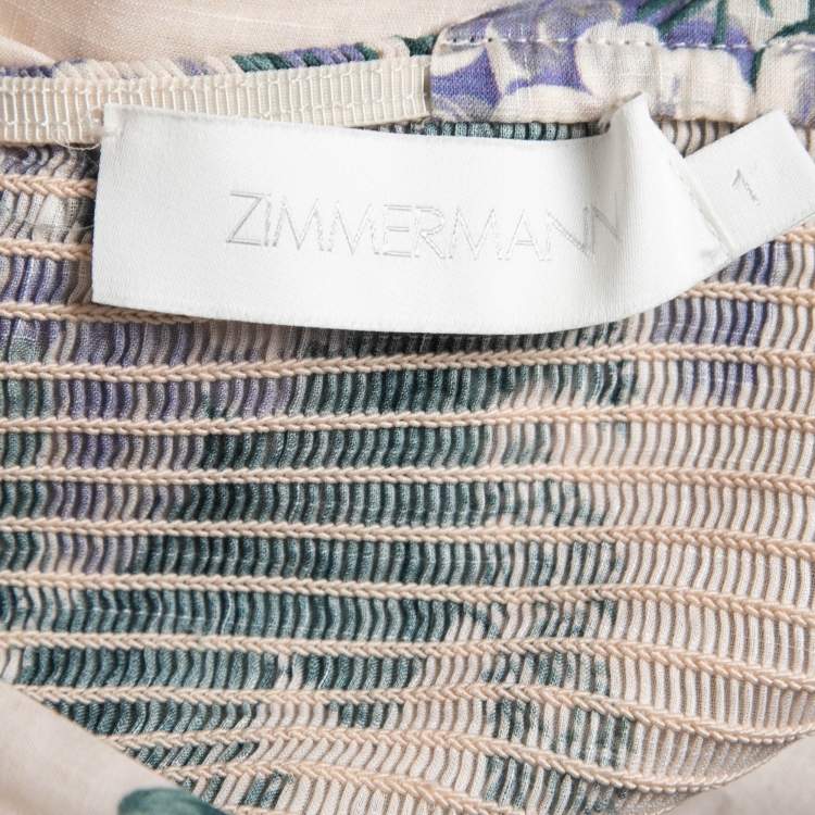 Pre Owned Zimmermann Off White Floral Printed Cotton Maxi Dress M