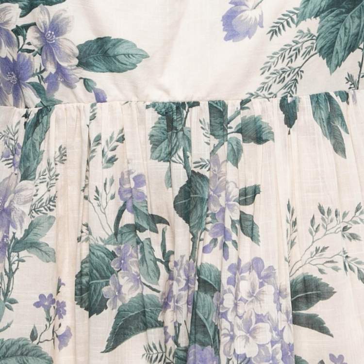 Pre Owned Zimmermann Off White Floral Printed Cotton Maxi Dress M