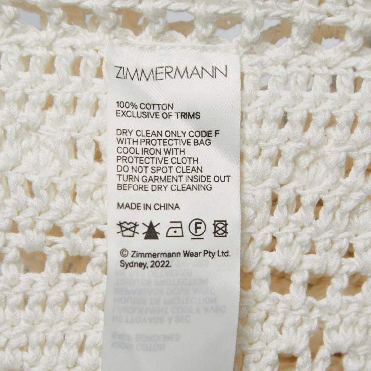 Pre Owned Zimmermann White Crochet Knit Hooded Midi Dress M/L