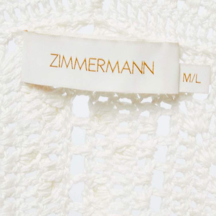 Pre Owned Zimmermann White Crochet Knit Hooded Midi Dress M/L