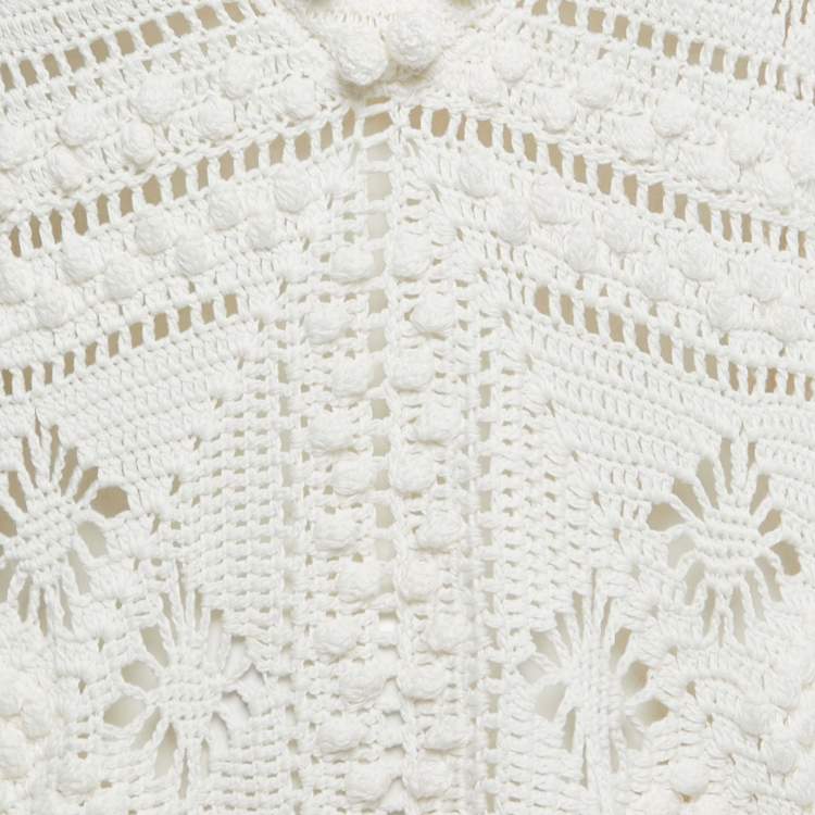 Pre Owned Zimmermann White Crochet Knit Hooded Midi Dress M/L