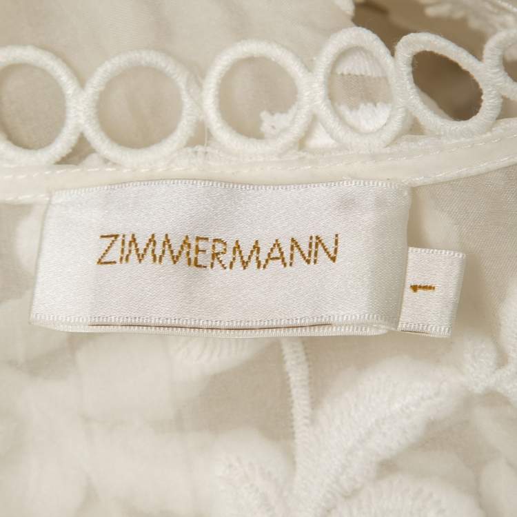 Pre Owned Zimmermann White Embroidered Silk Oversized Top S