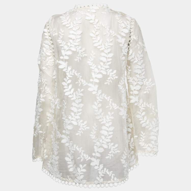 Pre Owned Zimmermann White Embroidered Silk Oversized Top S