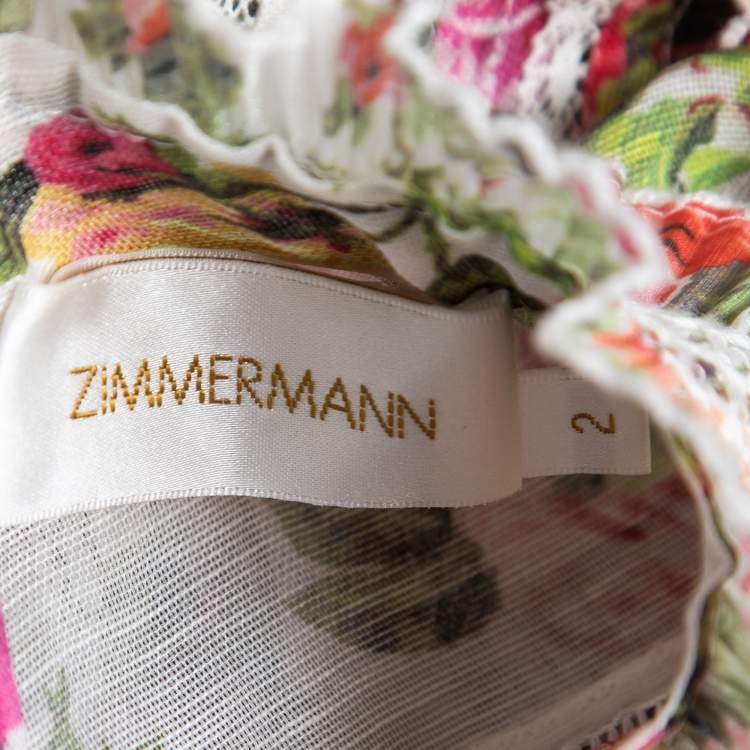 Pre Owned Zimmermann Multicolor Floral Print Linen & Silk Long Sleeve Maxi Dress M