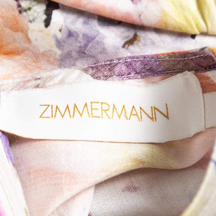Pre Owned Zimmermann Multicolor Floral Print Silk Prima Tiered Long Sleeve Dress M