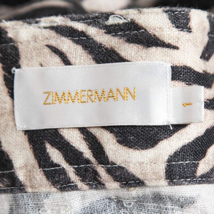 Pre Owned Zimmermann Beige Zebra Print Linen Belted Mini Skirt M