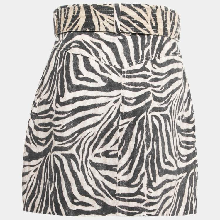 Pre Owned Zimmermann Beige Zebra Print Linen Belted Mini Skirt M