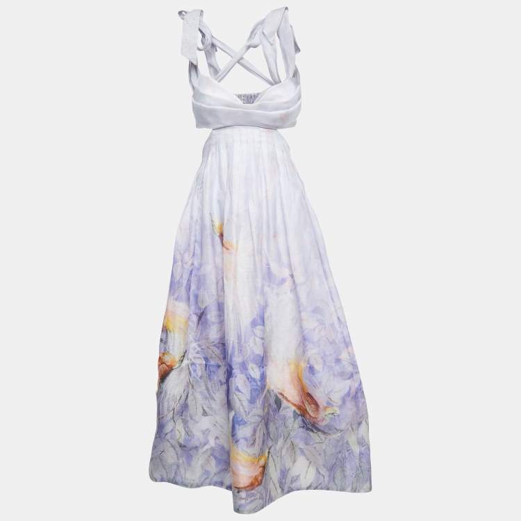 Pre Owned Zimmermann Purple Floral Print Linen Blend Candescent Gown S